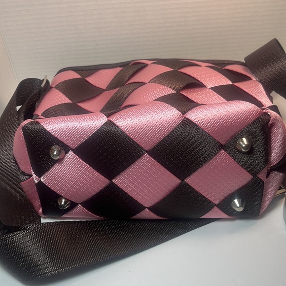 Maggie Bags Pink/Brown Genuine Seat Belt Webbing Medium Handbag/Shoulder Bag - Picture 10 of 11